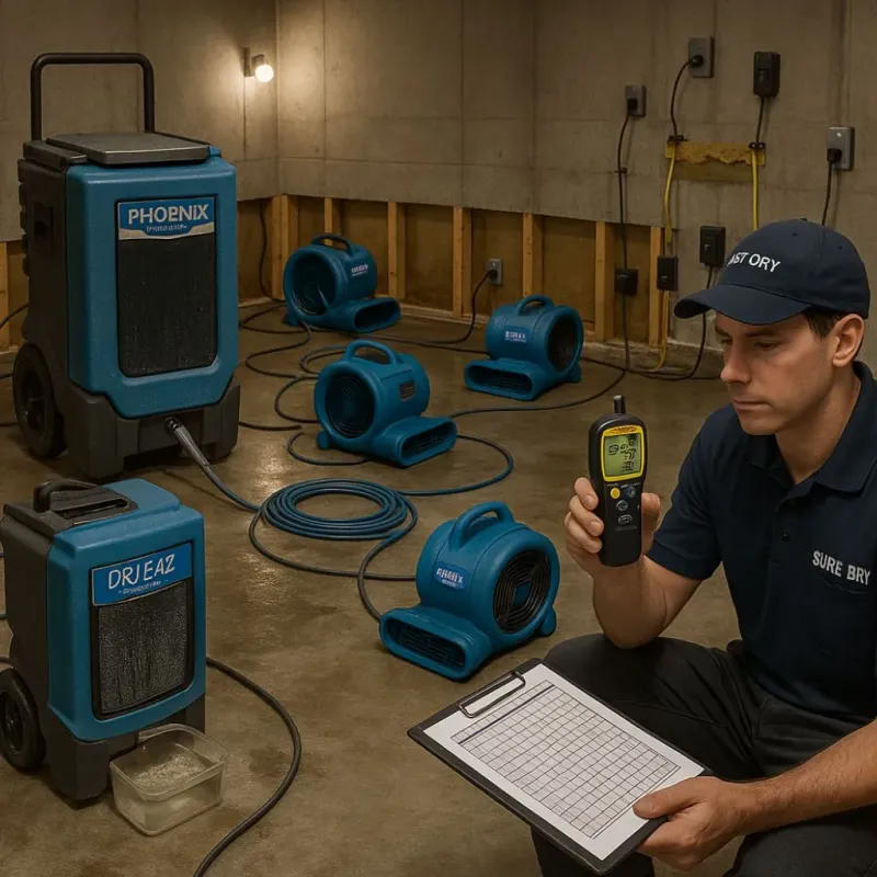 Structural Drying and Dehumidification process in Las Palmas II, TX